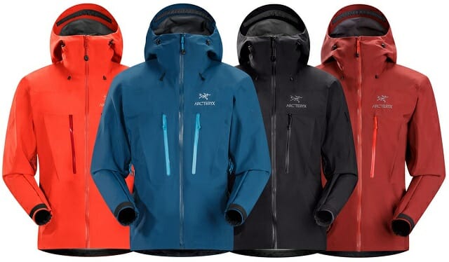 "Arc'teryx Alpha SV Jacket in four different colors"
