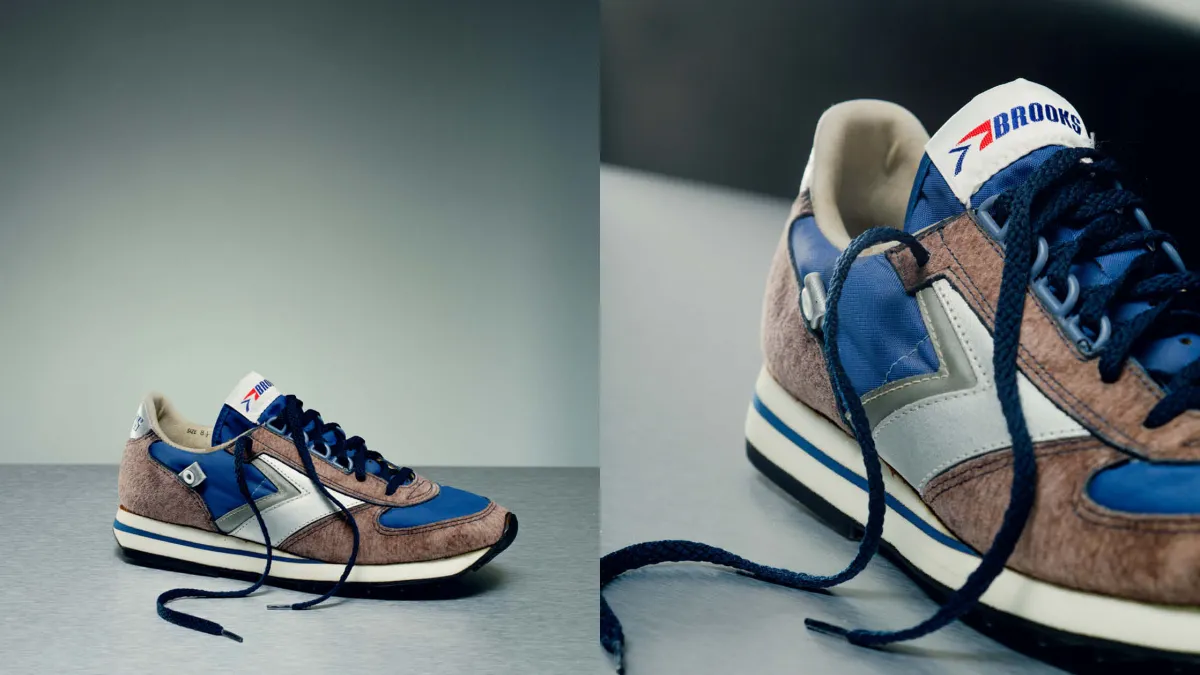 Utzoomad och närbild av den första GORE-TEX-skon tillverkad av Brooks