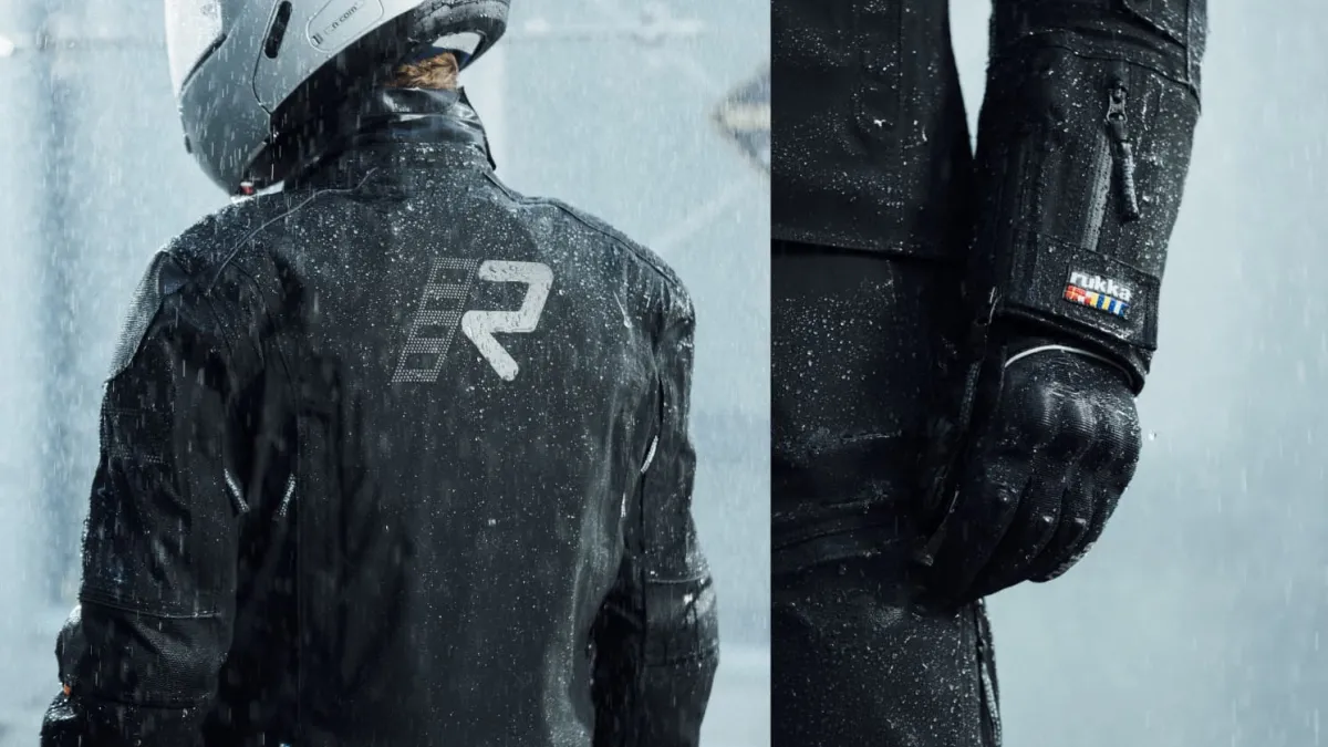 Rukka garments and gloves, tested in the GORE-TEX Brand Rain Room