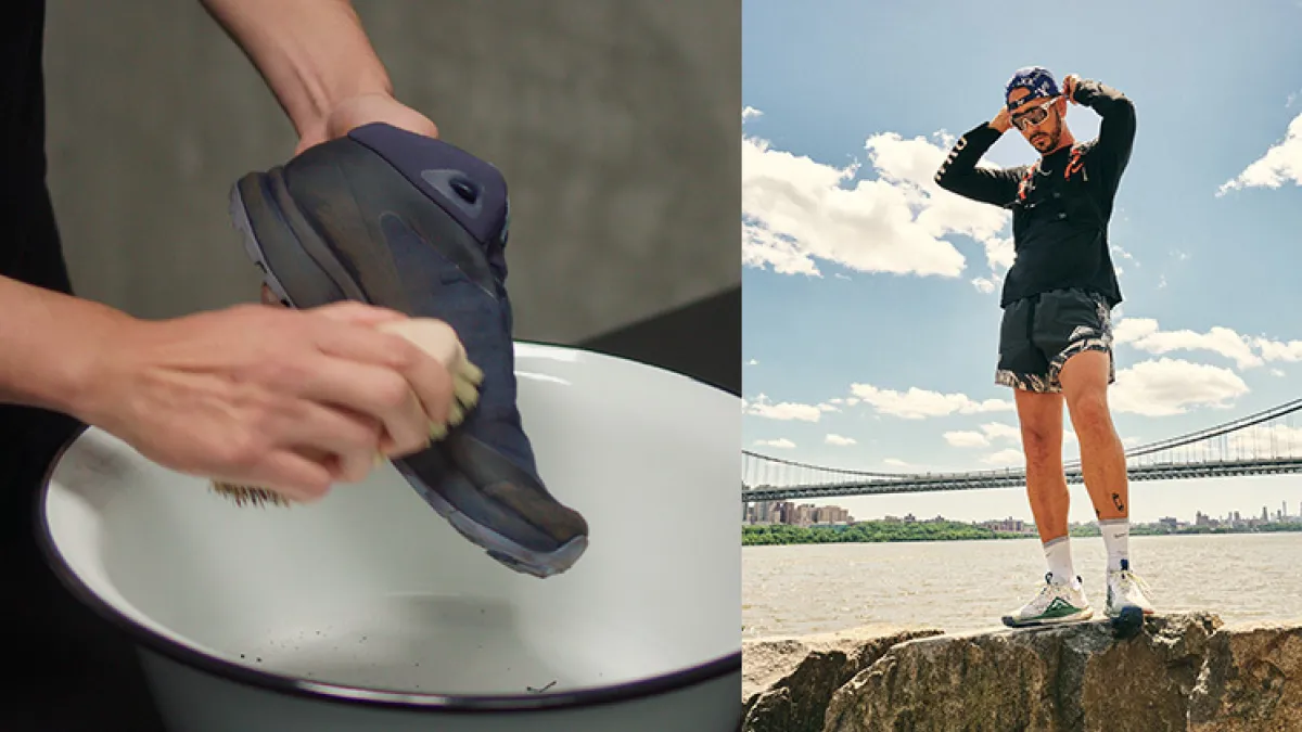 Collage of GORE-TEX Brand athletes and footwear care images