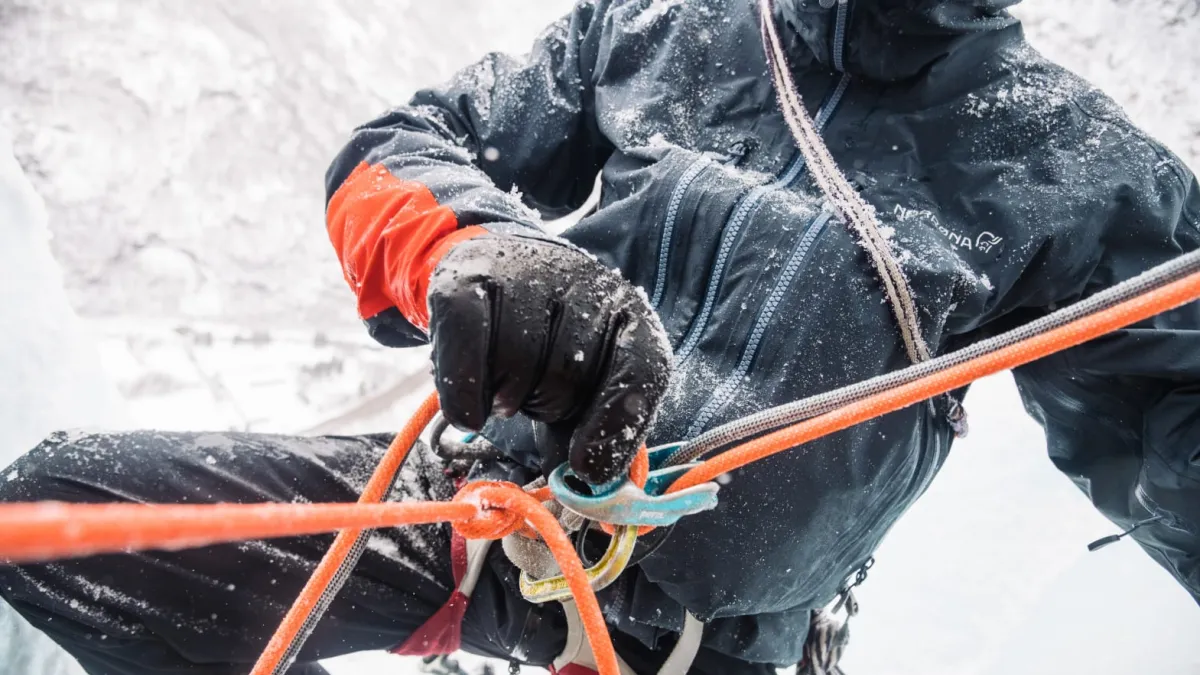 Person mountaineering; close-up of Norrona-GORE-TEX Brand Jacket