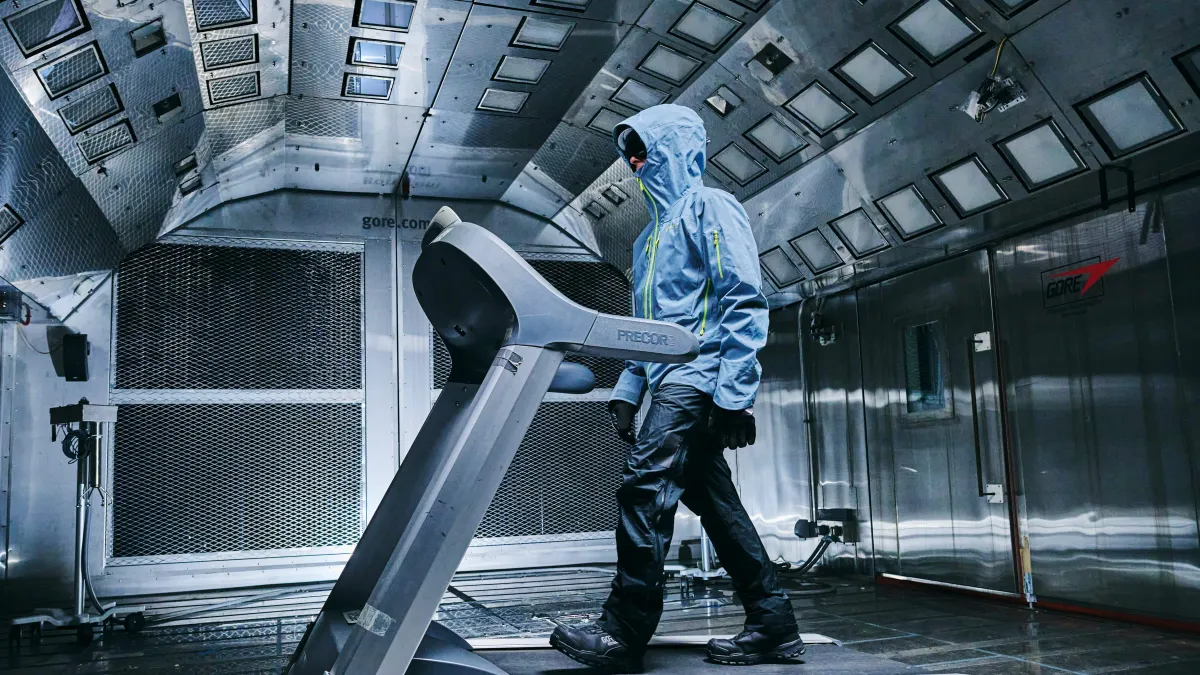 A person testing GORE-TEX Garments in the Gore biophysics lab 
