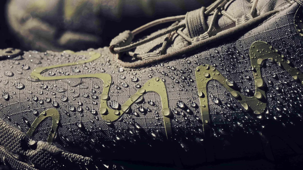 Close-up of Merrell GORE-TEX Shoes, with water droplets on the shoes